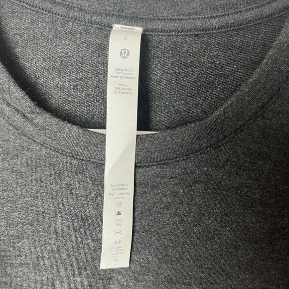 Lululemon Shirt Womens 2 Dark Gray Long Sleeve Crewneck Modal Athletic Yoga - Picture 2 of 6
